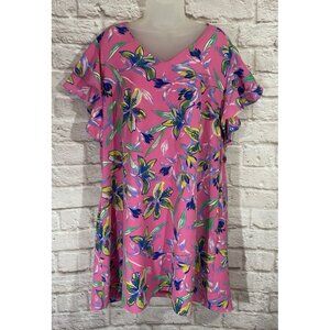 ChicSoul 1X Pink Floral Dress Ruffle Flutter Sleeve Lined Party Cottagecore 9943